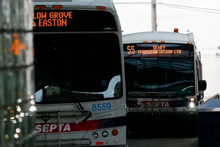 Buses at the SEPTA Olney Transportation Center in North Philadelphia on Thursday, March 19, 2020. SEPTA's board approved its latest fare changes Thursday, which will take effect July 1.