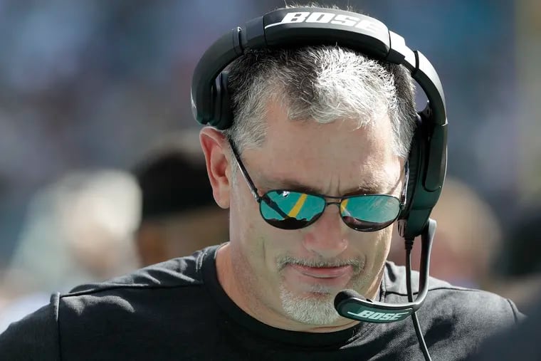 Eagles defensive coordinator Jim Schwartz against the Miami Dolphins on Sunday, December 1, 2019 in Miami.