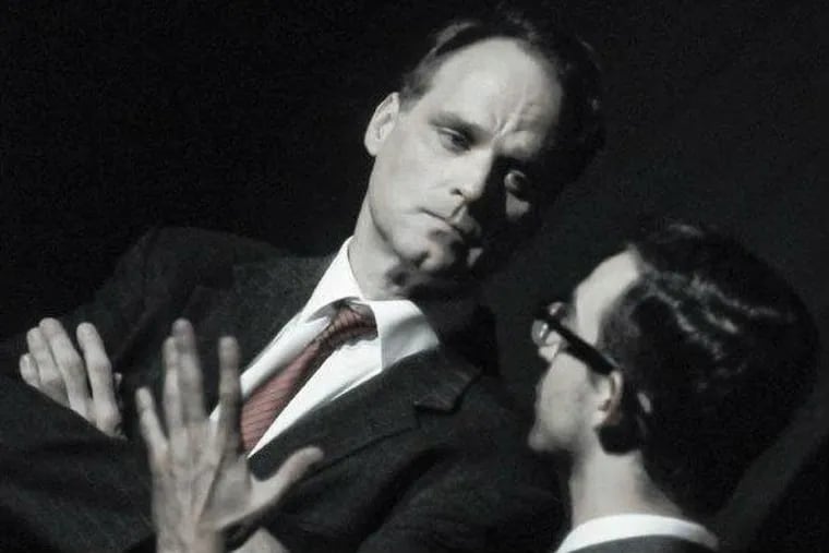 (Left to right:) Russ Widdall as Robert Kennedy and Joshua Tewell as Richard Goodwin in New City Stage Company's production of "Roseburg."