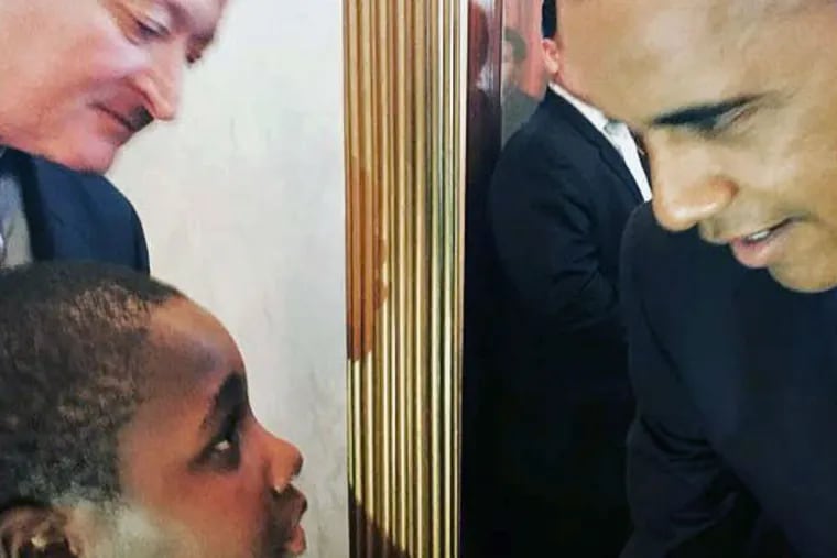 Mayor-elect Jim Kenney went to a White House Christmas party and took Talan Brooks, a 9-year-old boy who has been homeless. He met President Obama.