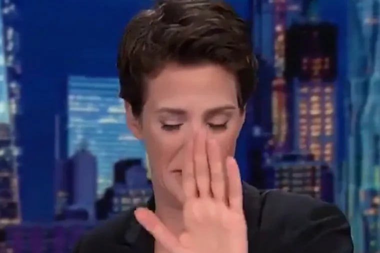 MSNBC host Rachel Maddow breaks down in tears Tuesday night while attempting to read a report about the Trump administration detaining infants forcibly separated from their families at the Mexican border.