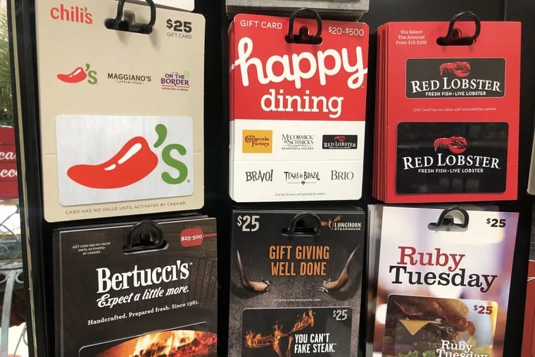 Restaurant gift cards are a popular holiday purchase.