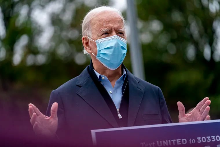 Democratic presidential nominee Joe Biden during an appearance Monday in Chester.