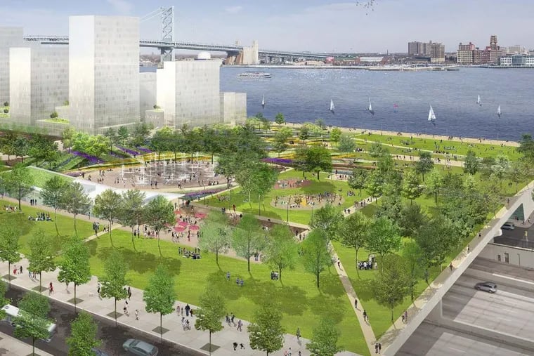 Conceptual designs released in 2014 show where a proposed waterfront park would cap Interstate 95.