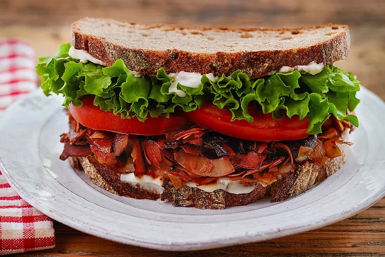 Classic BLT with vegan bacon as featured in "Baconish" by Leinana Two Moons (Vegan Heritage Press).