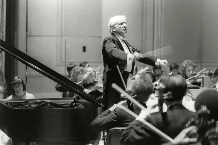 Leonard Bernstein conducts the Curtis Symphony Orchestra with soloist Susan Starr in a 1984 performance at the Academy of Music.