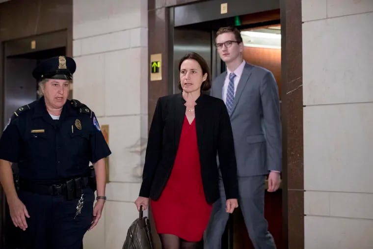 Fiona Hill, former White House advisor on Russia, arrives on Capitol Hill in Washington on Monday.