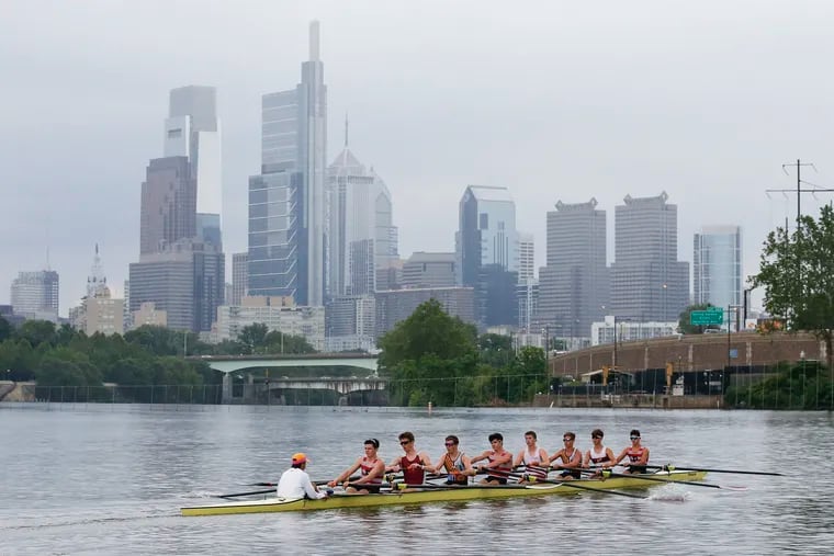 The St. Joseph's Prep varsity eight at practice last month in preparation for this week's Henley Royal Regatta.