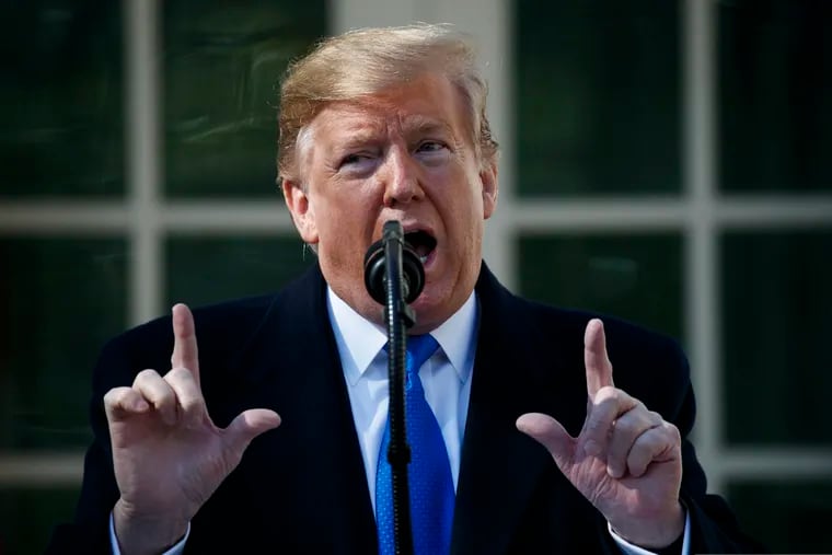 President Donald Trump speaks during an event Friday in the Rose Garden at the White House to declare a national emergency in order to build a wall along the southern border.