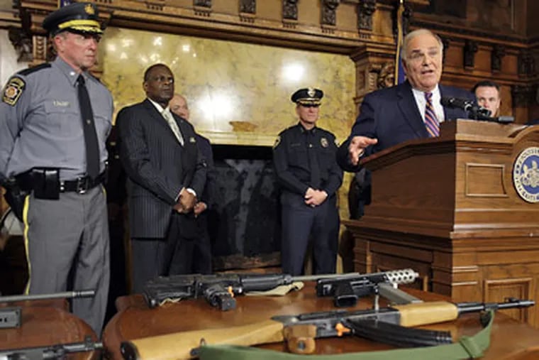 Pennsylvania Gov. Ed Rendell addresses the media at a news conference to call for a reinstatement of the federal assault weapons ban. (AP Photo/Carolyn Kaster)