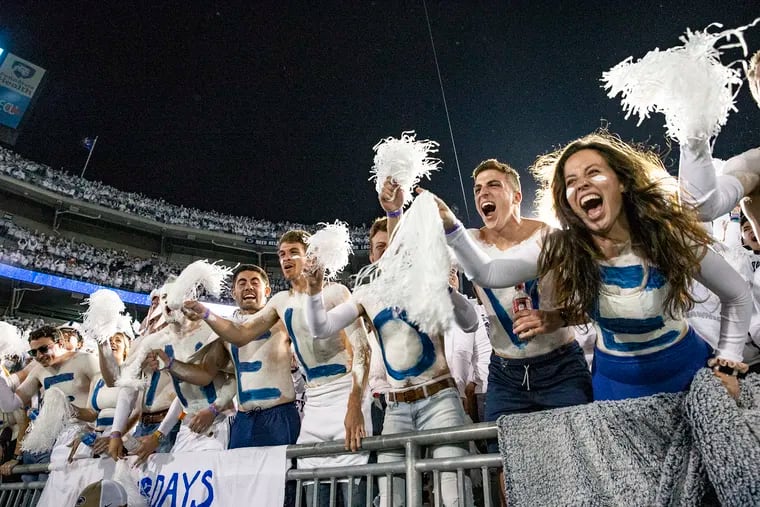 Fans cheer during a White Out game against Michigan at Penn State's Beaver Stadium in October 2019.