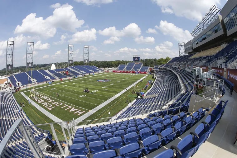 Tom Benson Hall of Fame Stadium in Canton, Ohio, where the annual Pro Football Hall of Fame NFL preseason game in is played.