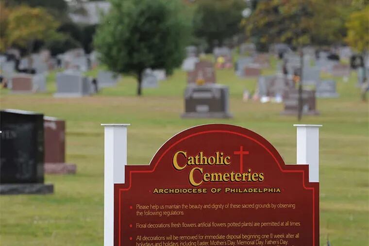The Archdiocese of Philadelphia has agreed to lease its 13 cemeteries to a Levittown company for a total payment of $89 million over 35 years, officials announced Thursday.  We photograph the SS Peter and Paul Cemetery at 1600 S. Sproul Road, Springfield, Delco, on Sept. 26, 2013.  Various scenes from the cemetery.  ( CLEM MURRAY / Staff Photographer )