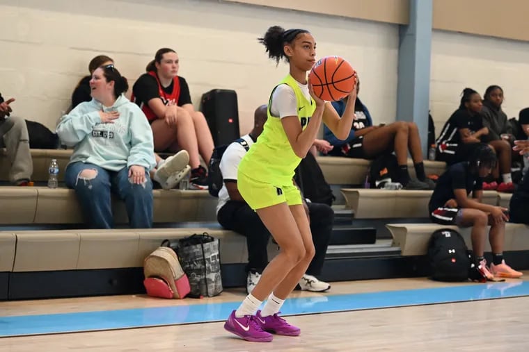 Guard Kennedy Henry looks to shoot during the Philly Takeover event at Westtown School, where she will play next season after three seasons at Blair Academy in New Jersey.