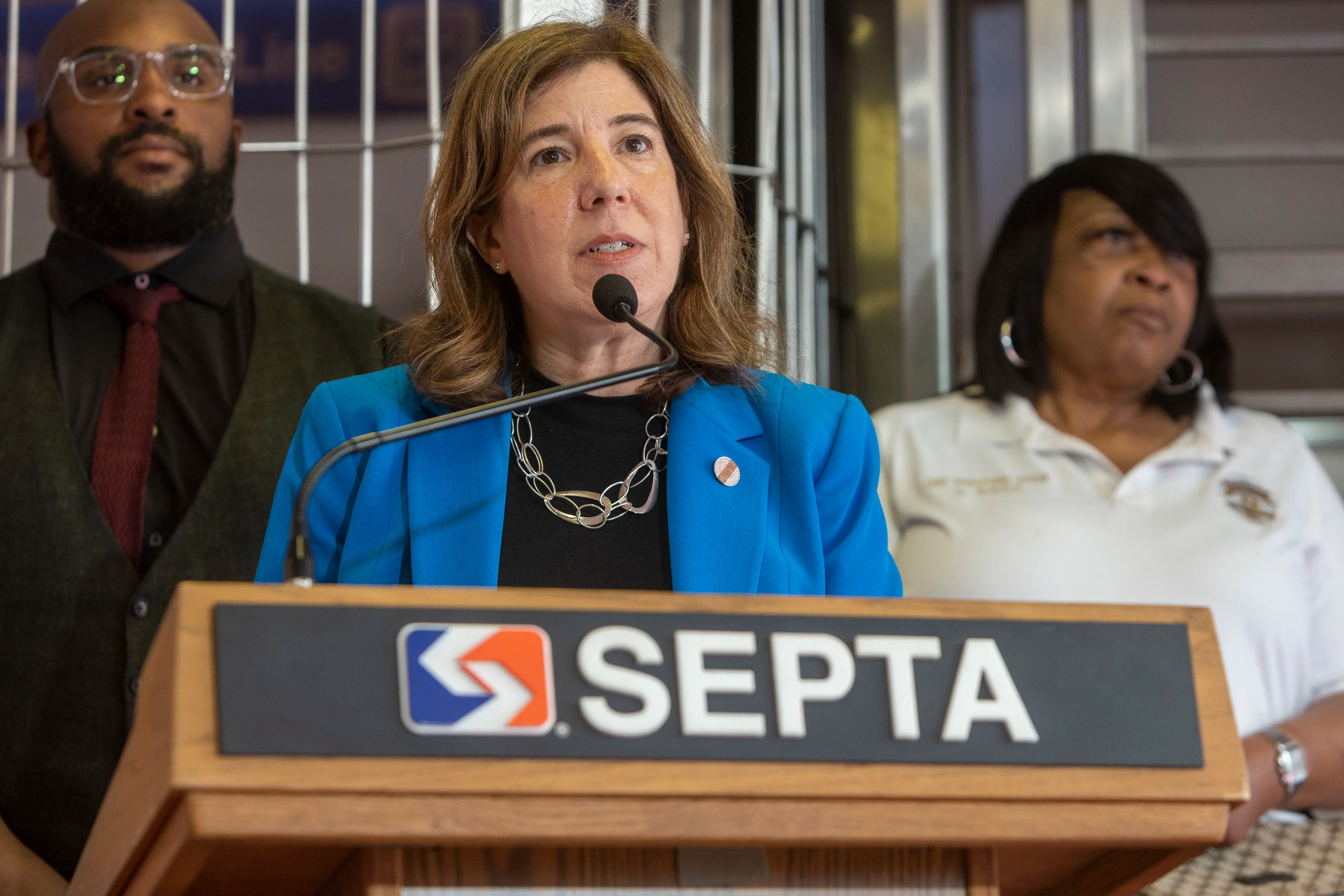 SEPTA CEO Leslie S. Richard speaks during a press conference at Dilworth Plaza on Thursday, May 5, 2022.