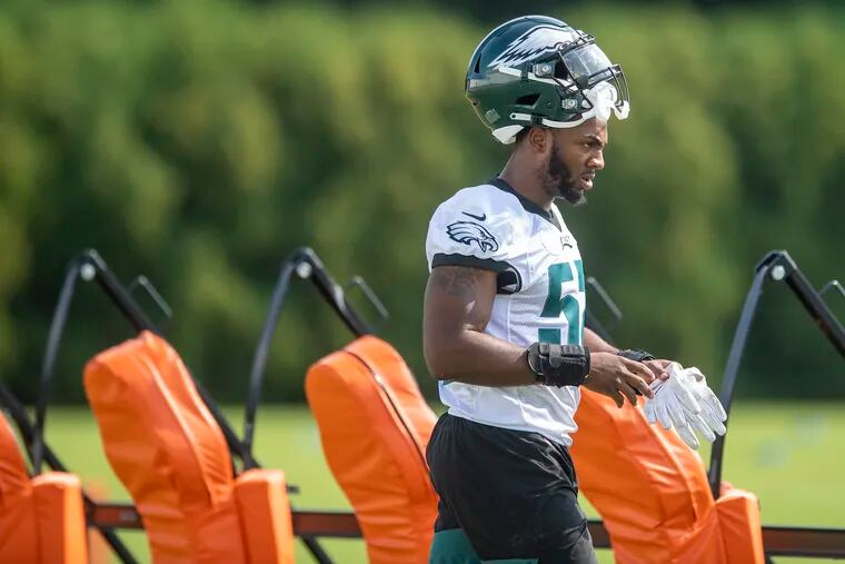 Davion Taylor, enter the field during, 2021 Eagles Training Camp in Philadelphia, Pa. Friday, July 30, 2021