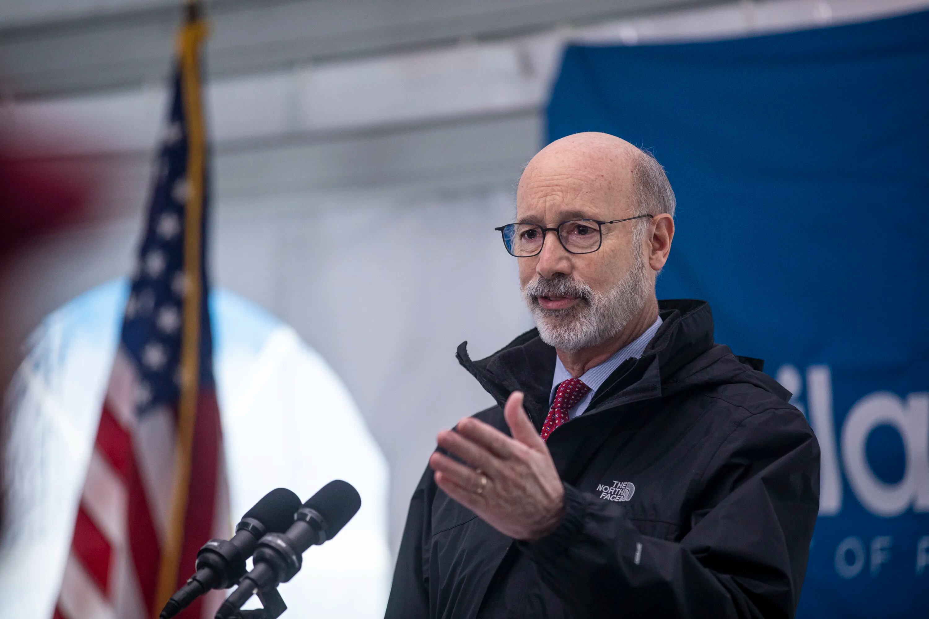 Gov. Tom Wolf announces a new round of investment in PhilaPort at the Packer Avenue Marine Terminal in Philadelphia on Feb. 4, 2022.