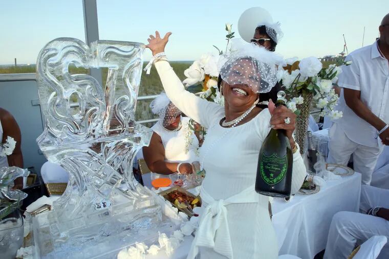 Sherri Terrell-Dupree, of Atlantic city , celebrated her 67th birthday with an ice sculpture at the Diner En Blanc, in Atlantic City, Saturday, June 25, 2022.