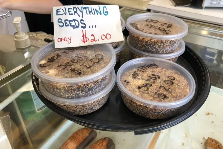 Extra everything spice is saved from the bagel baking process at Original Bagel in Broomall and sold separately.