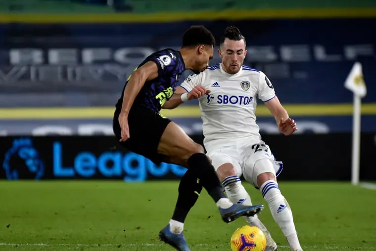 Former New York City FC winger Jack Harrison, right, leads Leeds United against old rival Manchester United on Sunday.