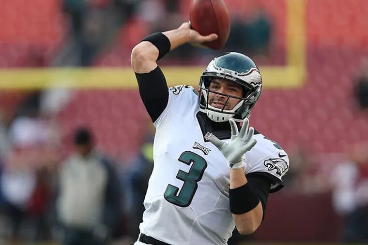 Eagles' Mark Sanchez warms-up before the Philadelphia Eagles play the Washington Redskins at FedEx Field in Landover, MD on December 20,  2014.  (David Maialetti/Staff Photographer)