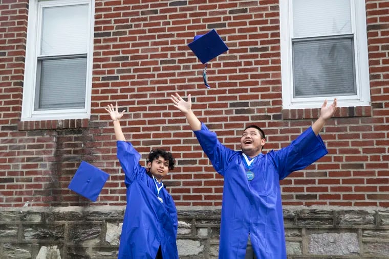 The Philadelphia School District is postponing all outdoor high school graduations, which had been scheduled for Wednesday, Thursday and Friday. Schools are scrambling to make contingency plans. In this file photo, 2020 graduates celebrate outdoors.