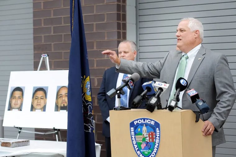 Bucks County District Attorney Matt Weintraub answers questions from reporters after he announced a major drug bust involving 6 kilograms of heroin valued at $4 million Thursday at the Bensalem Police Department.