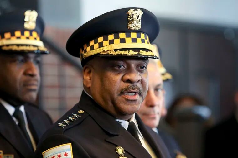 Chicago Police Superintendent Eddie Johnson speaks during a news conference Tuesday, March 26, 2019, after prosecutors abruptly dropped all charges against "Empire" actor Jussie Smollett, abandoning the case barely five weeks after he was accused of lying to police about being the target of a racist, anti-gay attack in downtown Chicago.  Johnson stood by the department's investigation and said Chicago is "is still owed an apology."  (AP Photo/Teresa Crawford)