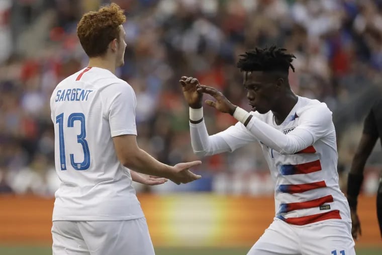 18-year-olds Josh Sargent (left) and Tim Weah starred in the United States men’s national soccer team’s 3-0 win over Bolivia at Talen Energy Stadium.