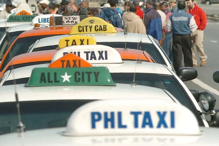 About 100 cabbies gathered at Snyder Ave and Columbus Blvd this morning to organize a protest parade of cabs around Philadelphia.  The cabbies are protesting a couple of new regulations: that all cabs must have a GPS system and no cab can have more than 250,000 miles on the odometer. (Clem Murray/Inquirer)  EDITOR'S NOTE:  Taxi11-a  4/10/2006  81768  Today was supposed to be a 12-hour taxi strike to protest a couple of new regulations: that all cabs must have a GPS system and no cab can have more than 250,000 miles on the odometer. About 100 cabbies gathered at Snyder Ave and Columbus Blvd this morning to organize a protest parade of cabs around Philadelphia. There didn't appear to be much support for the strike aspect of day1 of 6