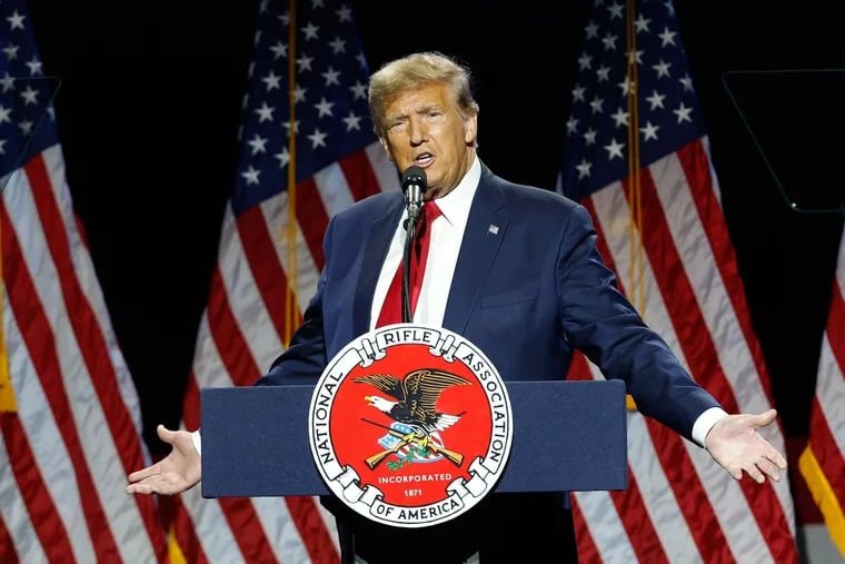 Republican presidential candidate former President Donald Trump speaks at the National Rifle Association's Presidential Forum in Harrisburg last week.