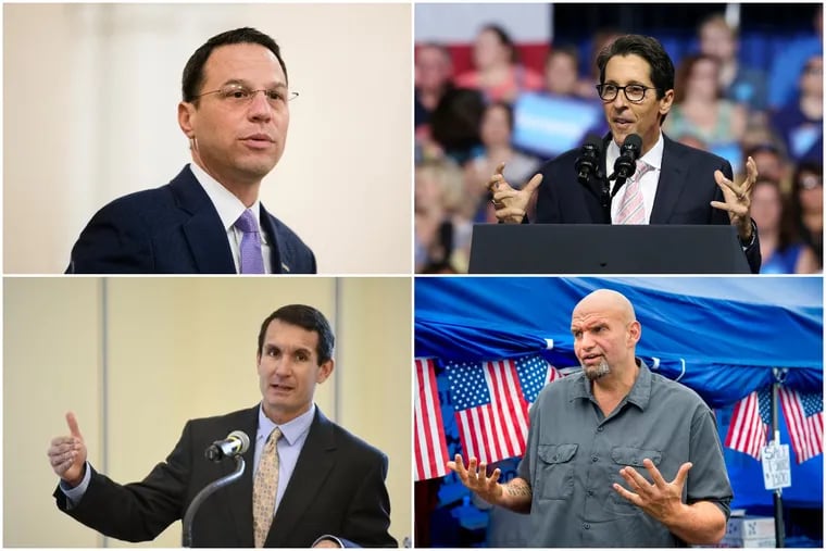 Four Democrats holding statewide office in Pennsylvania -- Attorney General Josh Shapiro (clockwise from top left,) Treasurer Joe Torsella, Lt. Gov-elect John Fetterman, and Auditor General Eugene DePasquale could be on a political collision course for the 2022 campaigns for governor or the U.S. Senate.