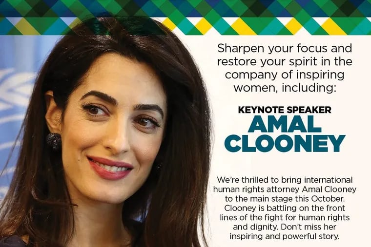 Amal Clooney, international lawyer and wife of actor George Clooney, will headline the Pa. Conference for Women in Philadelphia on Friday, Oct. 12, 2018.