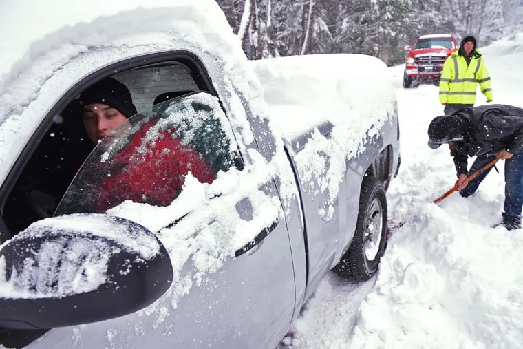 You should keep a metal shovel in your vehicle in case you need to dig out from snow.