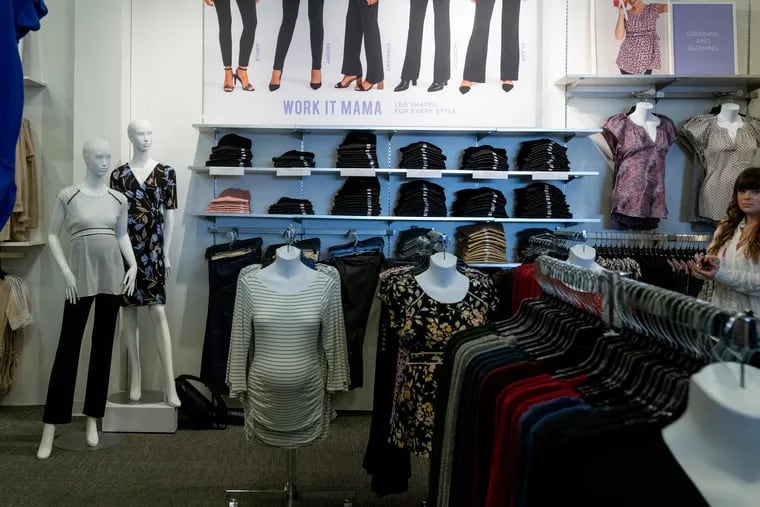 A new display at Destination Maternity in Cherry Hill, New Jersey,shows business professional maternity clothes.