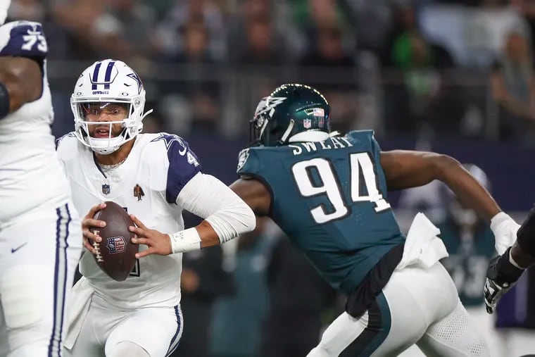 Cowboys quarterback Dak Prescott has completed 53 passes for 645 passing yards with five touchdowns and zero interceptions against the Eagles this season.
