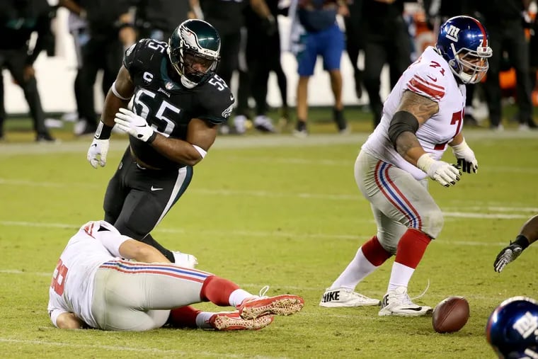 When the Giants visited the Eagles on Oct. 22, Brandon Graham separated quarterback Daniel Jones from the ball. The fumble was recovered by Vinny Curry.
