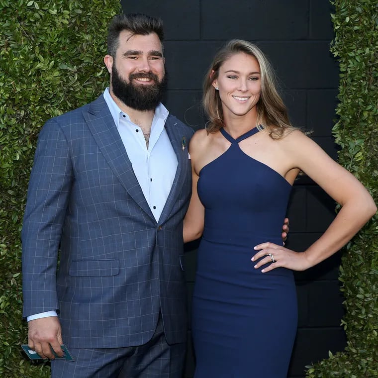 Jason Kelce and Kylie Kelce during a photo op in 2018.