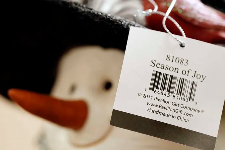 A snowman made in China on sale at the Moorestown Boscov's store.