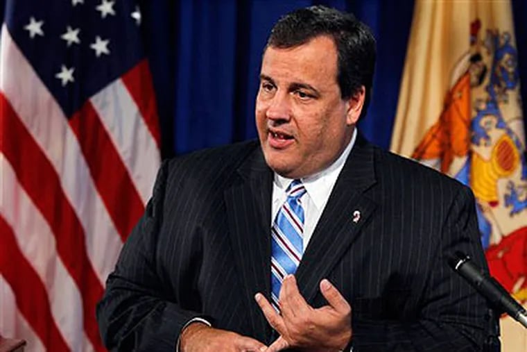 New Jersey Gov. Chris Christie gestures as he announces Thursday, Oct. 7, 2010, in Trenton, N.J., that he will stop a decades-in-the-making train tunnel connecting New Jersey and Manhattan, saying the state can't afford to pay for cost overruns on the already under-construction project. (AP Photo / Mel Evans)