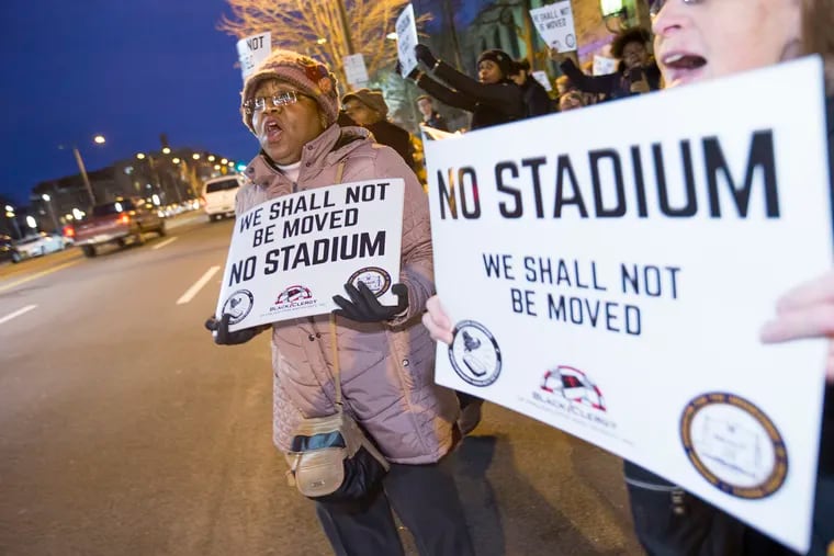 Prior to the meeting, opponents of the staium stood along N. Broad St. to express their feelings about the proposed sports facility. Temple held its first public forum on March 6, 2018, on the construction of a football stadium.