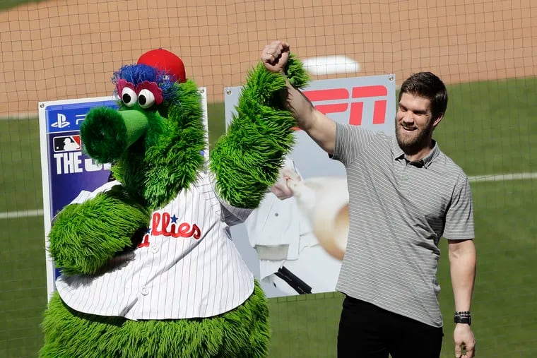 Bryce Harper was joined by the Phillie Phanatic.