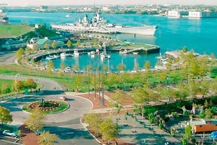 The Wiggins Waterfront Park between Adventure Aquarium and the Battleship New Jersey in Camden County. (Photo by Green Acres staff)