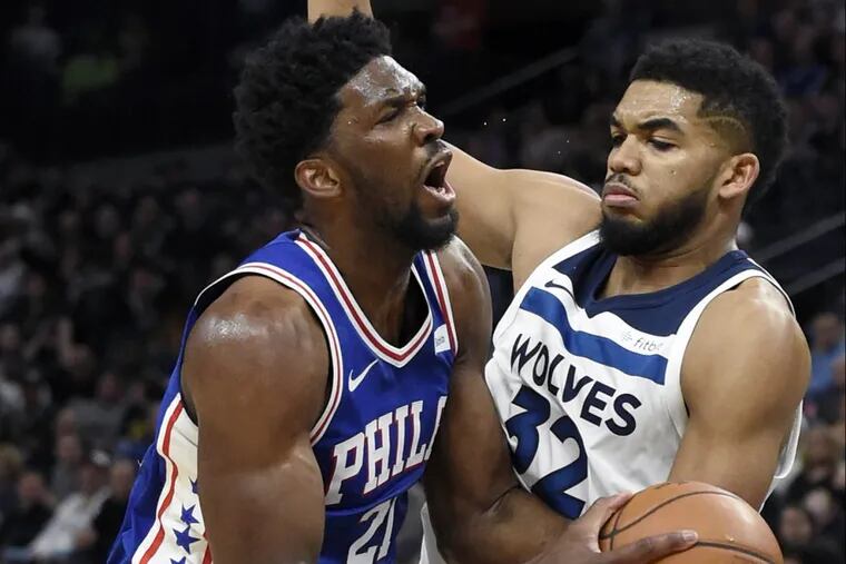 Sixers center Joel Embiid will battle against Timberwolves’ center Karl-Anthony Towns.