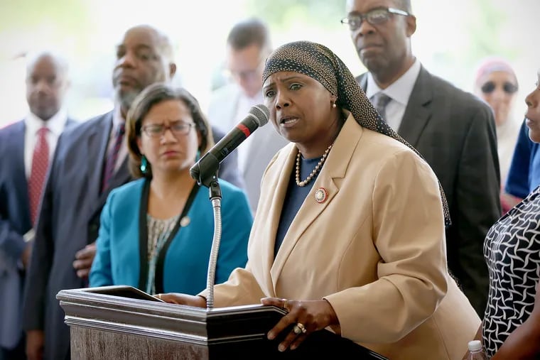 On Wednesday, July 24, 2019, State Rep. Movita Johnson-Harrell (D-190th) spoke during a news conference calling for legislation to ban guns at city recreation centers at Mander Playground in Philadelphia’s Strawberry Mansion section. Johnson-Harrell was charged with theft and other crimes on December 4.