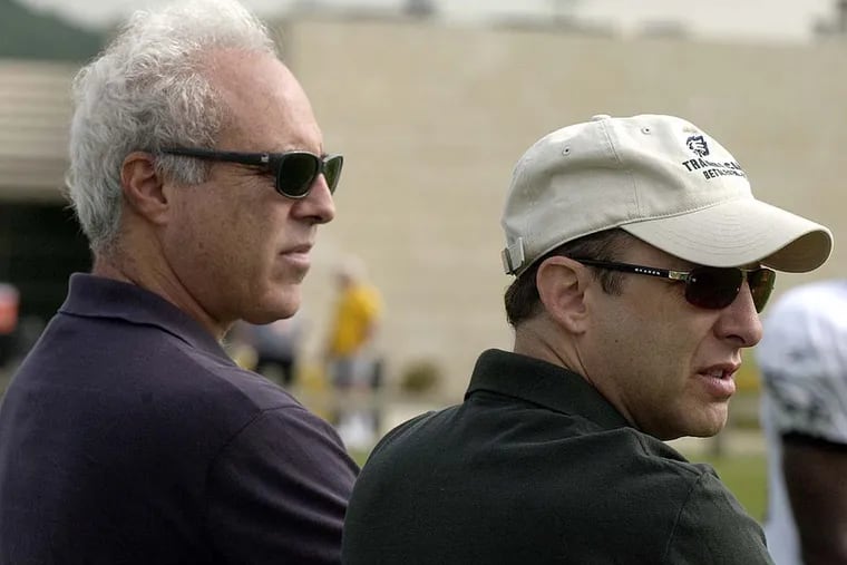 Joe Banner (shown in 2003 with Eagles owner Jeffrey Lurie) doesn't know what the Eagles will do about DeSean Jackson and his anti-semitic Instagram posts.