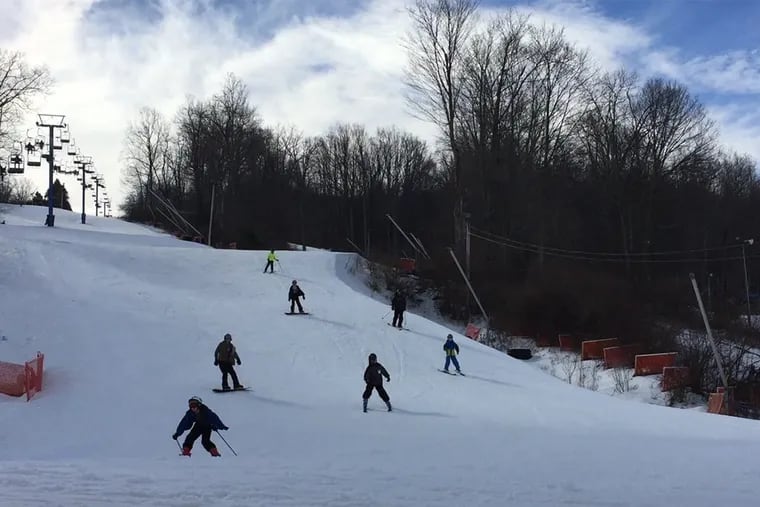 Skiers at Shawnee Mountain in East Stroudsburg, Pennsylvania, February, 2017