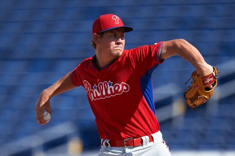 Andrew Brown pitching in instructional league for the Phillies in September 2016.