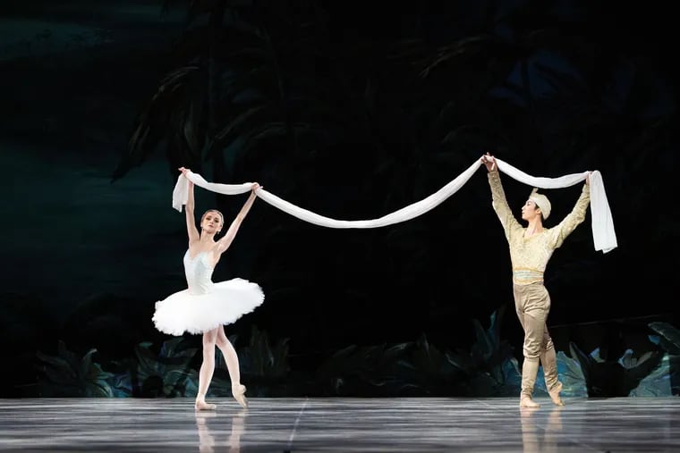 Pennsylvania Ballet dancers Oksana Maslova and Zecheng Liang in "La Bayadére."