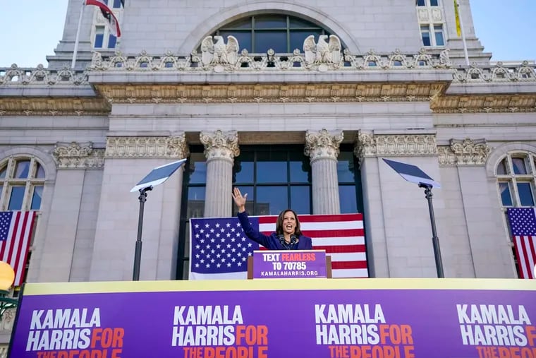 Sen. Kamala Harris, D-Calif., waves to the crowd as she formally launches her presidential campaign at a rally in her hometown of Oakland, Calif., in January. (AP Photo/Tony Avelar, File)